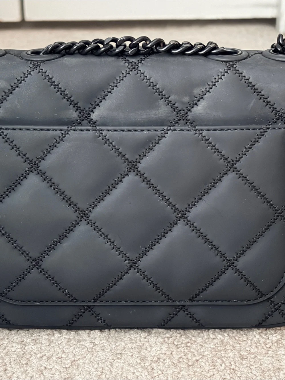 Tory Burch Black Quilted Leather Crossbody with Chain Strap